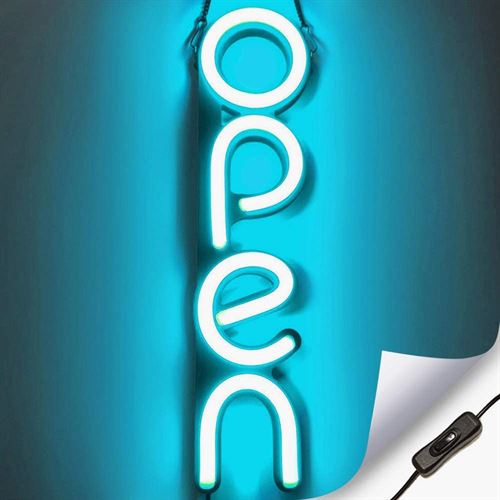 "OPEN" LED Neonschild - Eisblau - Vertikale