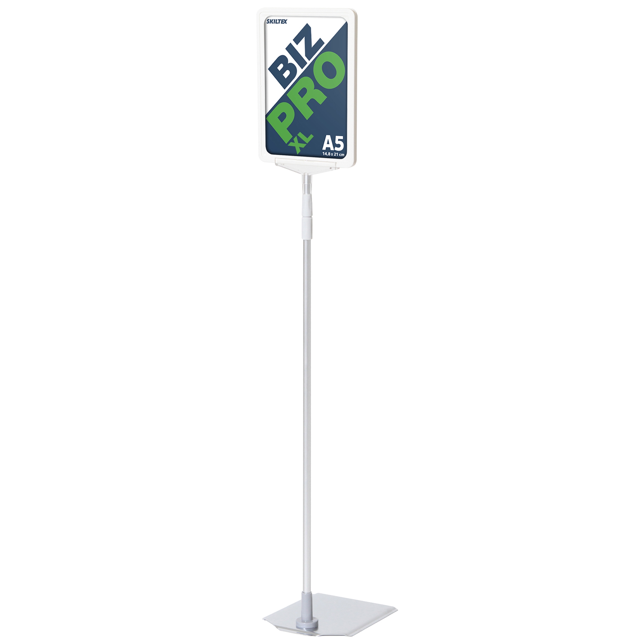 Biz Pro XL Weiß Schildhalter mit Chrom-Metallfuß - A5