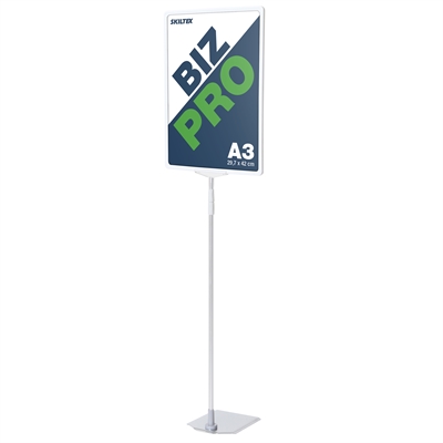 Biz Pro XL weißer Schildhalter mit Chrom-Metallfuß - A3