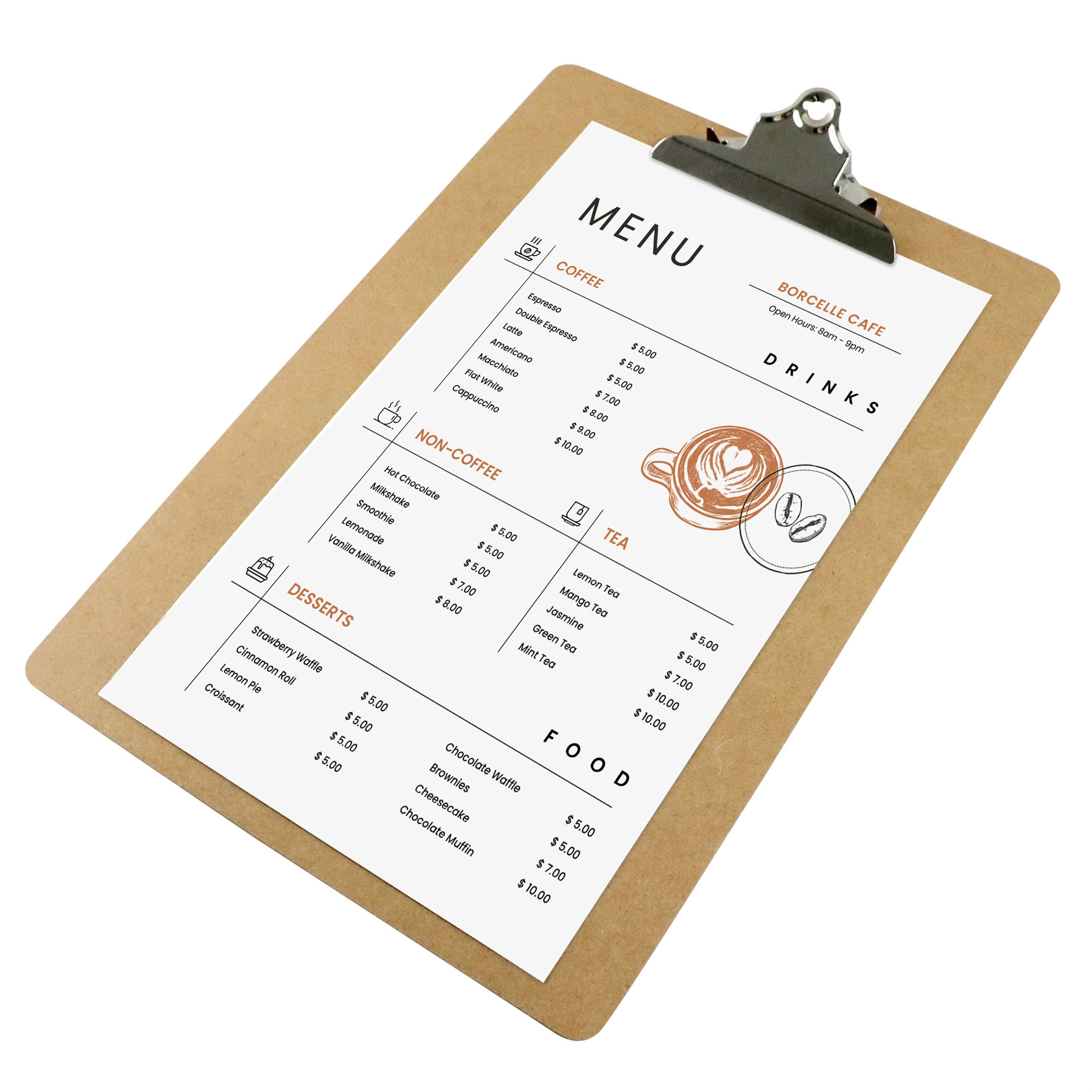 Classic Holz Clipboard Menükartenhalter - Hellbraun