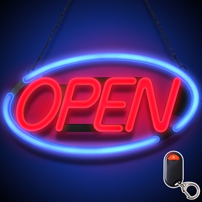 Deluxe "OPEN" LED blinkendes Neonschild - Rot/Blau