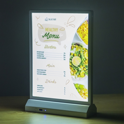 LED T-Stand Hochformat Speisekartenhalter Schwarz - M65