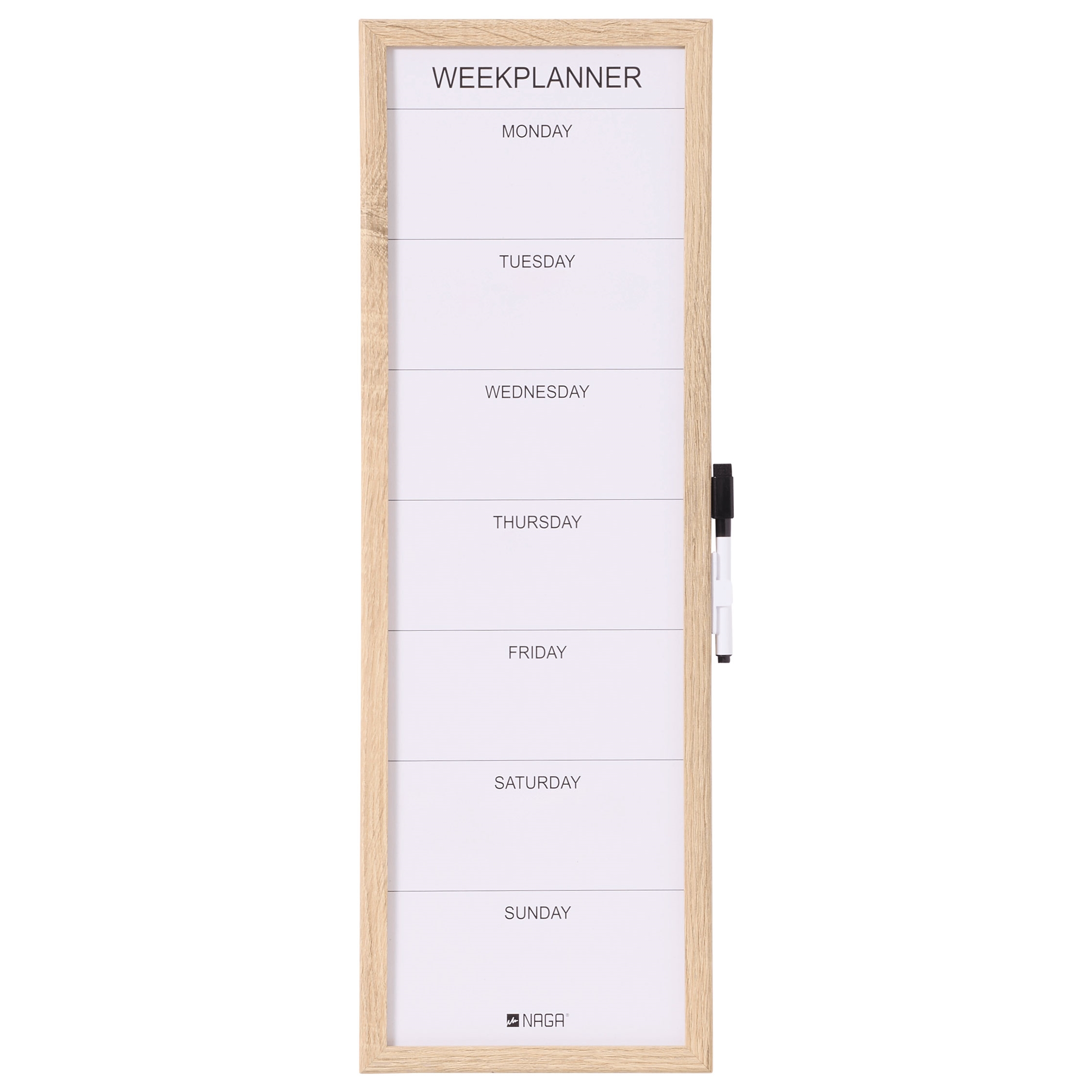 NAGA Whiteboard Wochenplaner mit Holzrahmen - 20x60 cm