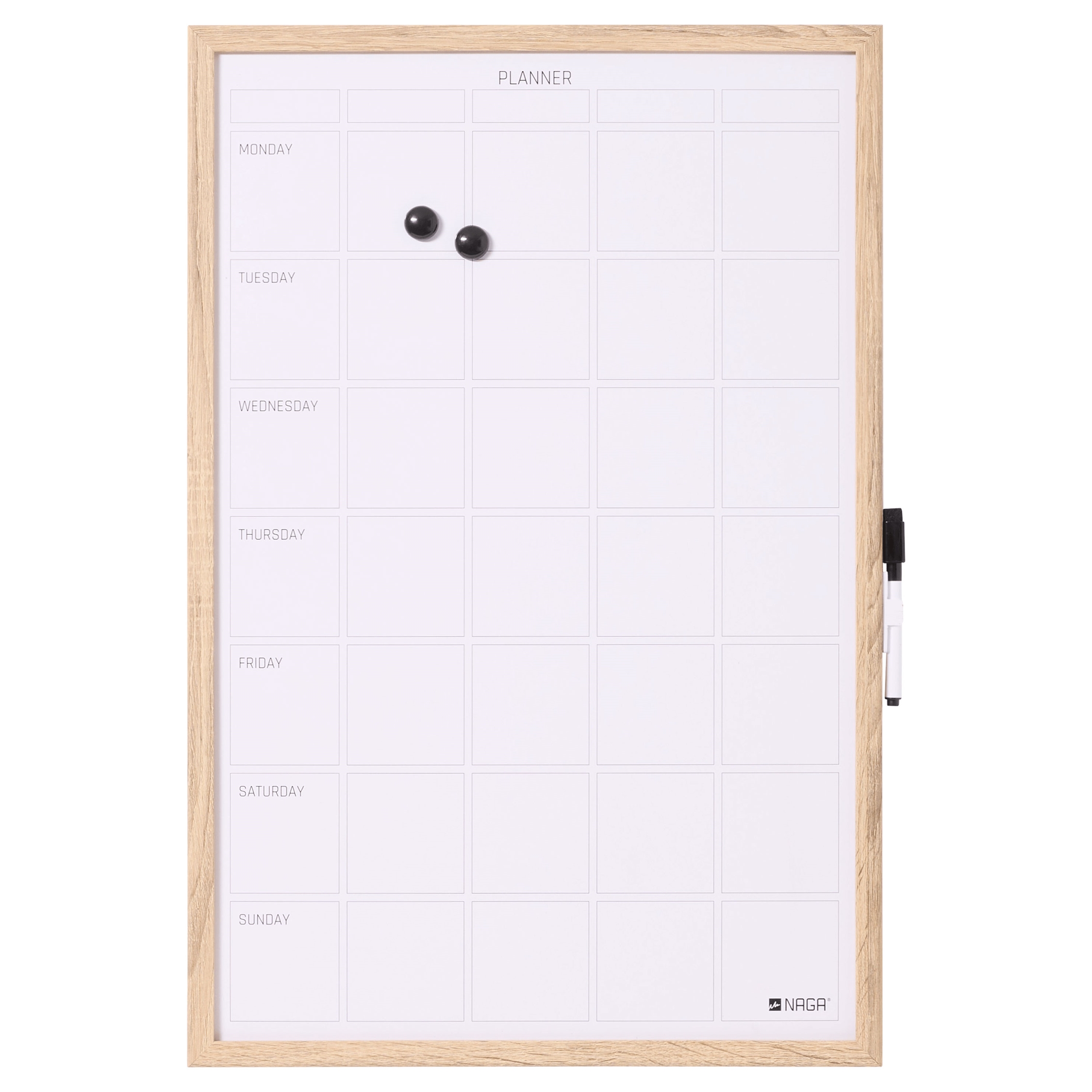 NAGA Whiteboard Wochenplaner mit Holzrahmen - 40x60 cm