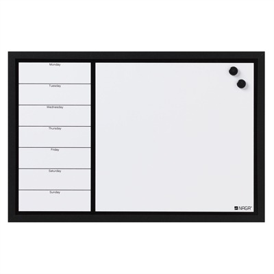 NAGA Whiteboard Wochenplaner mit schwarzem Rahmen - 60x40 cm