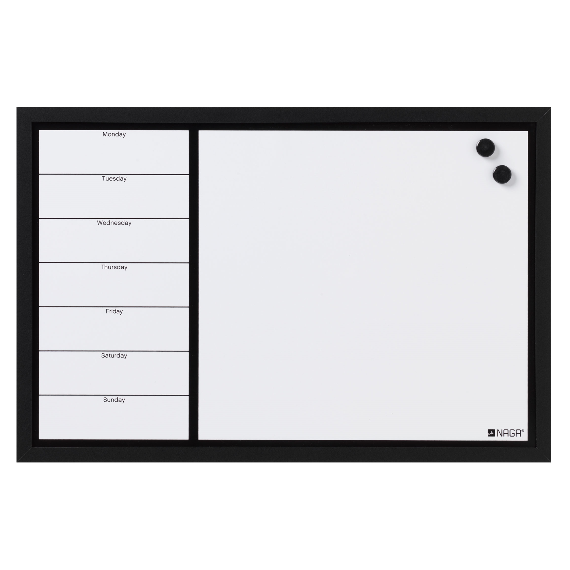 NAGA Whiteboard Wochenplaner mit schwarzem Rahmen - 60x40 cm