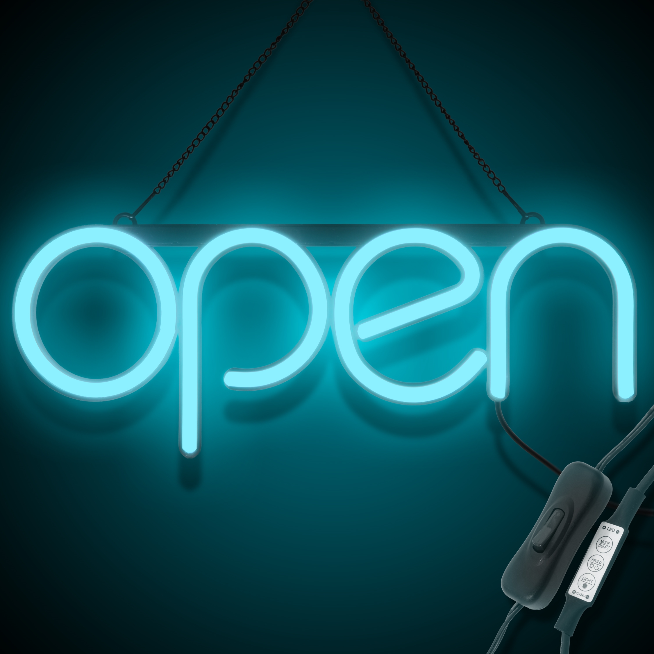 "OPEN" LED Neonschild - Eisblau