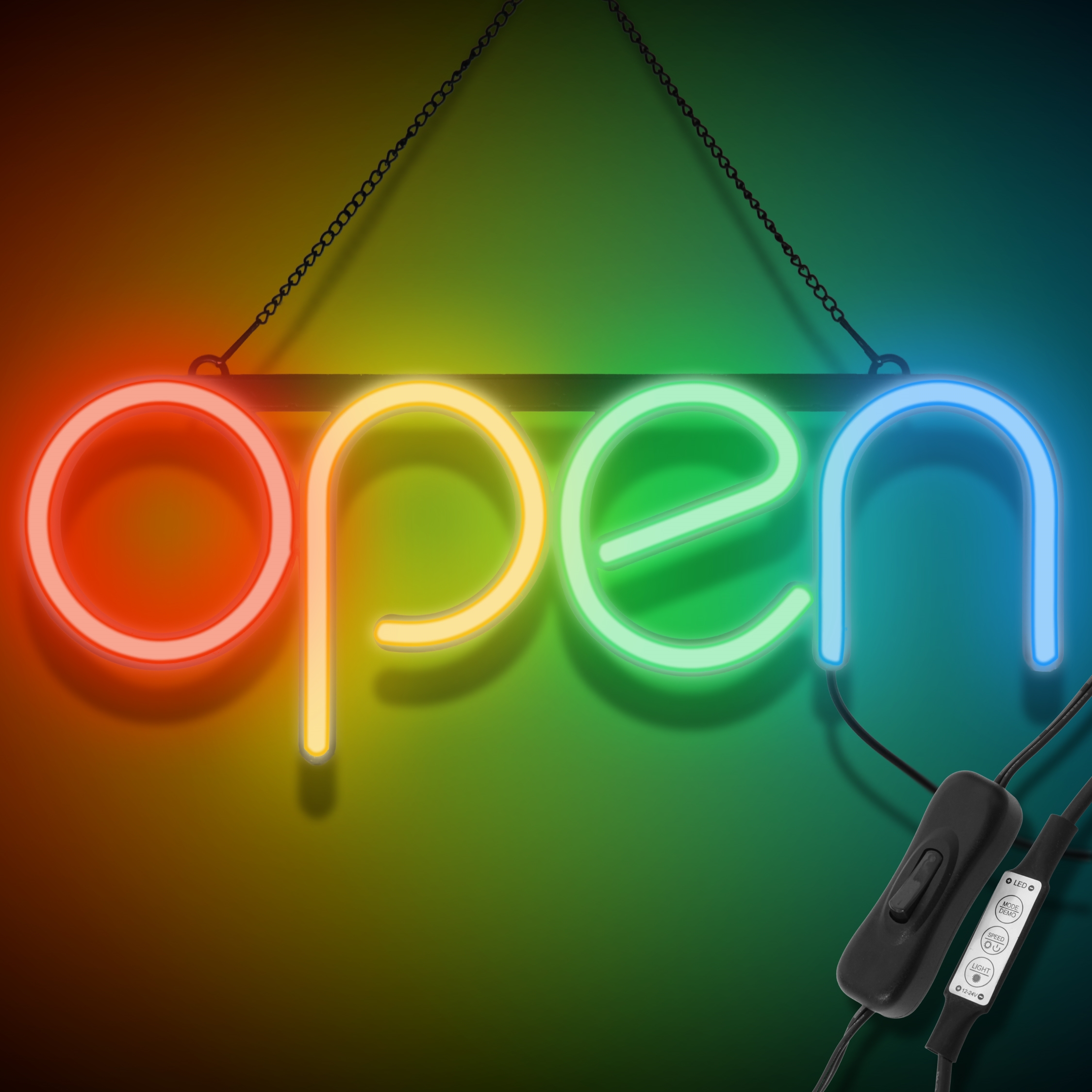 "OPEN" LED Neonschild - Mehrfarbig