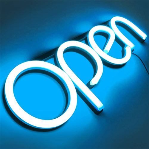 "OPEN" LED Neonschild - Eisblau
