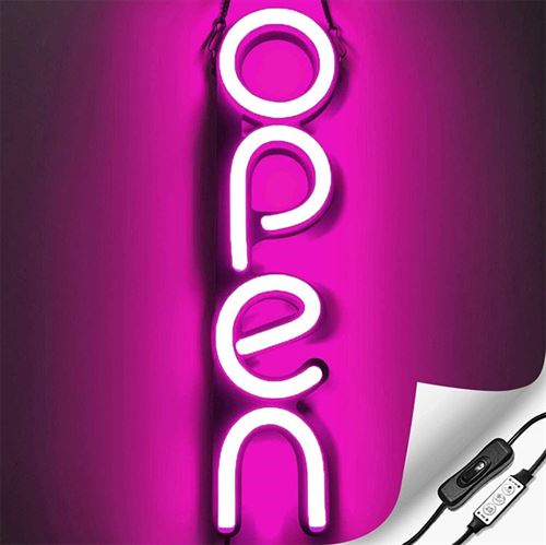"OPEN" LED Neonschild - Rosa - Vertikale