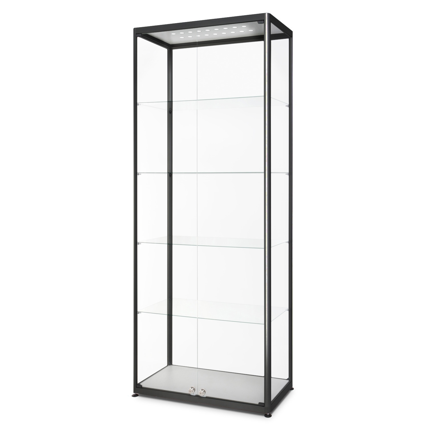 Premium Schwarz LED Glasvitrine mit Schloss - 80x40x200 cm