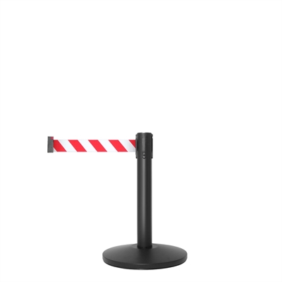 QueueMax Mini Absperrständer schwarz - Weiß / Rot Gurtband