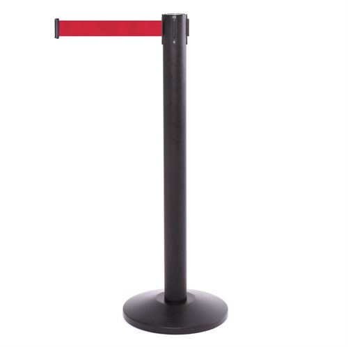 QueuePro Schwarz Absperrständer - 490 cm - Rot Gurtband