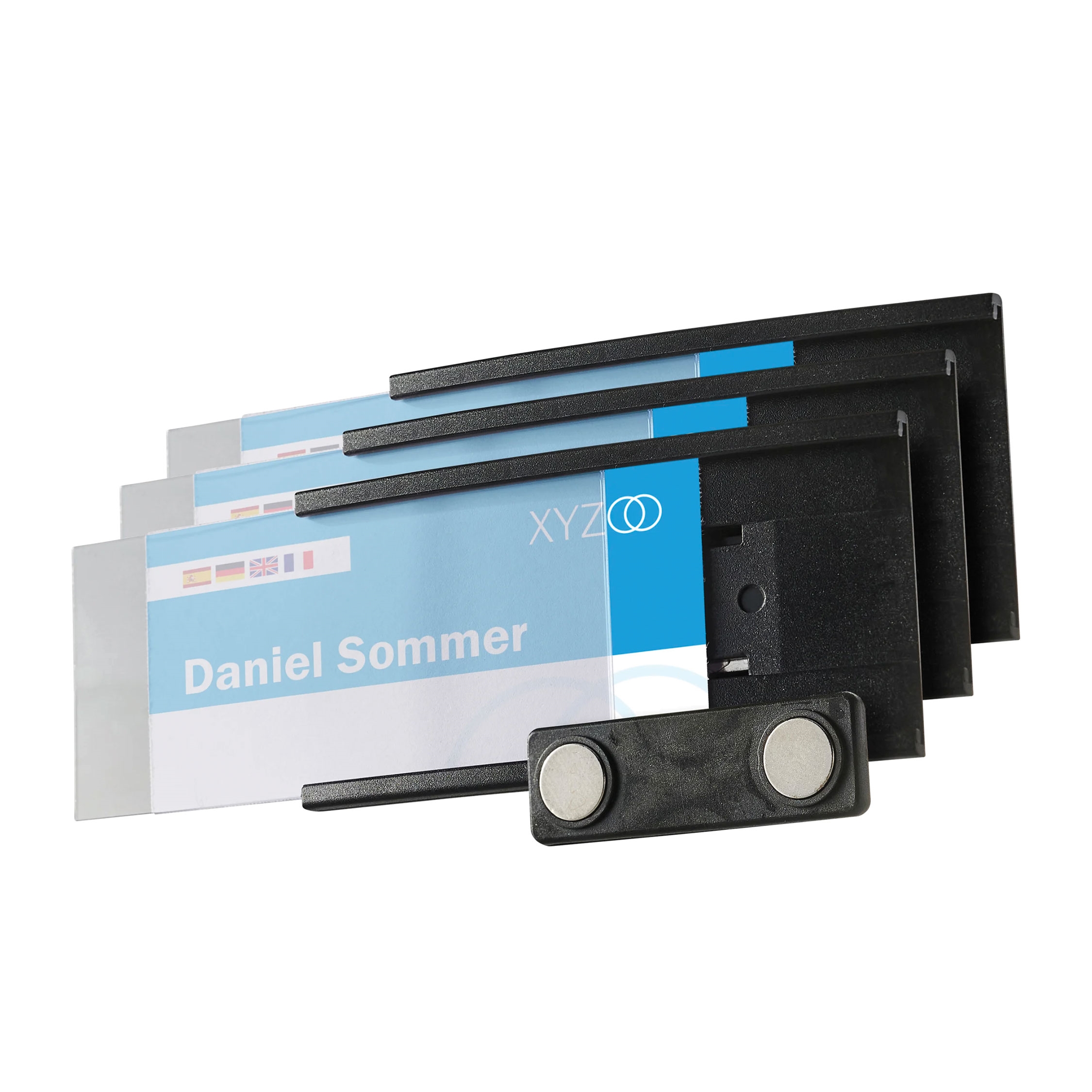 Sleek Magnetisches Namensschild Schwarz - 74x34 mm - Packung mit 10 Stück