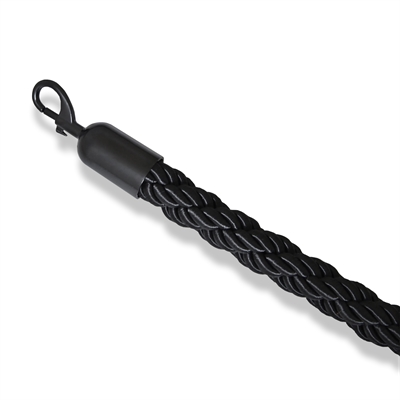 Schwarze geflochtene Absperrkordel mit Karabiner - 200cm