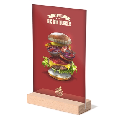 T-Ständer Hochformat Acrylschild mit Holzfuß - A4