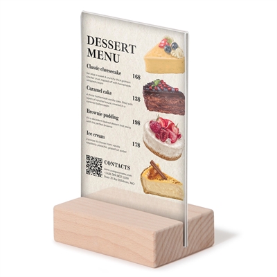 T-Ständer Hochformat Acrylschild mit Holzfuß - A6