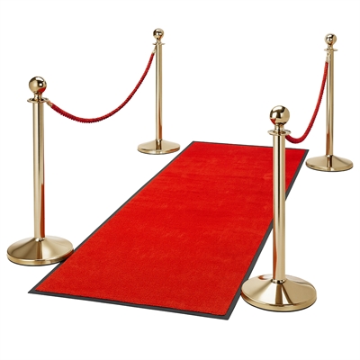 VIP Eingangset - Goldene Absperrpfosten mit Rotem Teppich & Seil