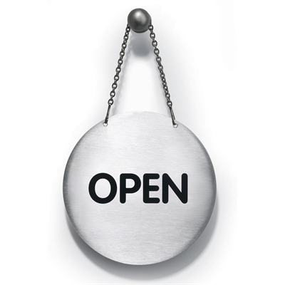 "OPEN/CLOSED"-Schild - Rundes Piktogram mit Kette