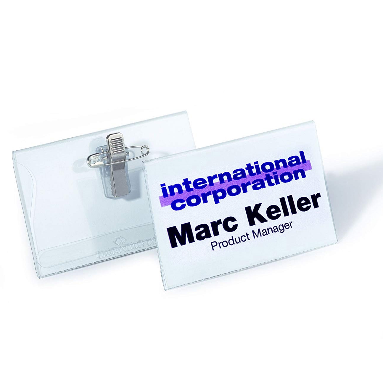 Basic Namensschild mit Nadel/ Klammer – 40x75 mm – Packung mit 50 Stück