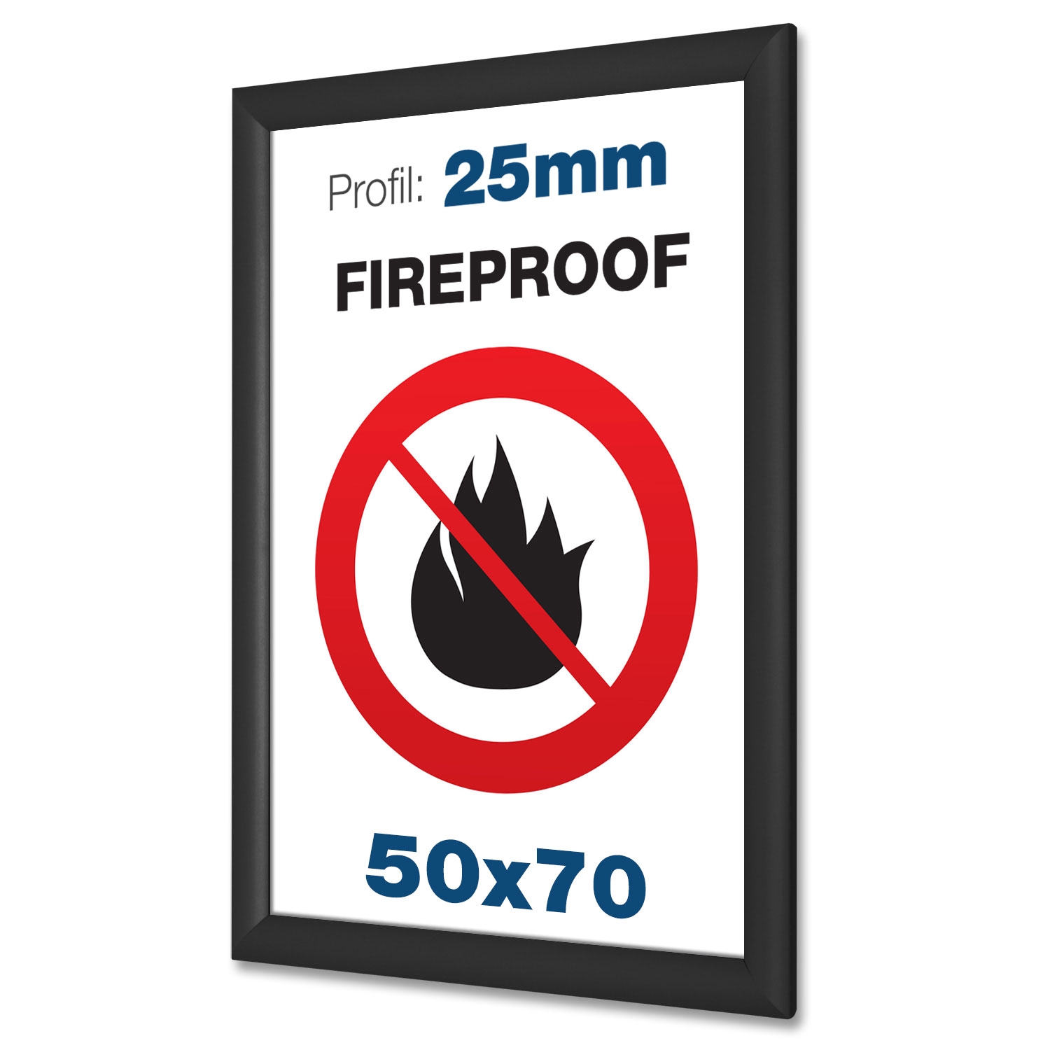B1 Brandschutz Klapprahmen schwarz mit 25mm Profil - 50x70 cm