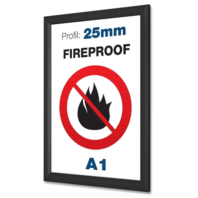 B1 Brandschutz Klapprahmen schwarz mit 25mm Profil - A1