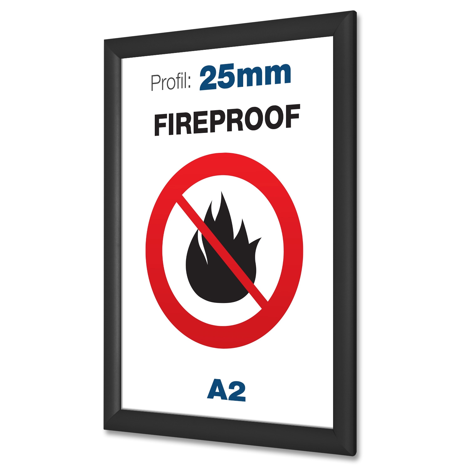 B1 Brandschutz Klapprahmen schwarz mit 25mm Profil - A2