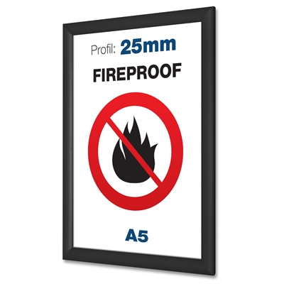 B1 Brandschutz Klapprahmen schwarz mit 25mm Profil - A5