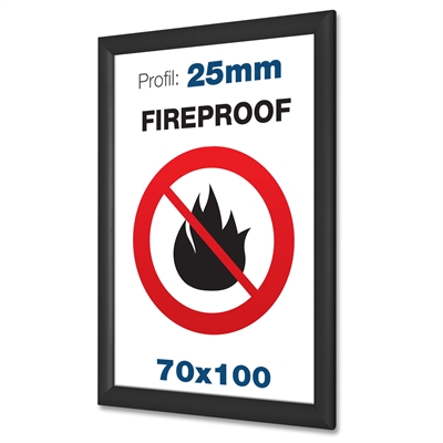 B1 Brandschutz Klapprahmen schwarz mit 25mm Profil - 70x100 cm