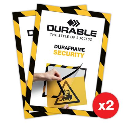 Duraframe® Security Gelb/Schwarz - Selbstklebender A4 Magnetrahmen - 2er-Pack