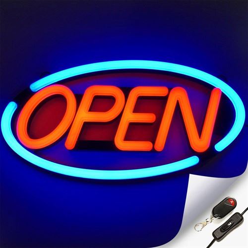 Deluxe "OPEN" LED blinkendes Neonschild - Rot/Blau