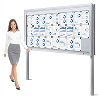 Freistehender doppelseitiger 27xA4 Premium Outdoor LED Schaukasten mit Pfosten zur Erdmontage