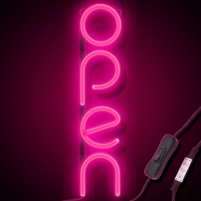 "OPEN" LED Neonschild - Rosa - Vertikale