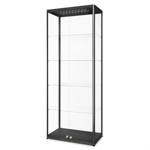 Premium Schwarz LED Glasvitrine mit Schloss - 80x40x200 cm