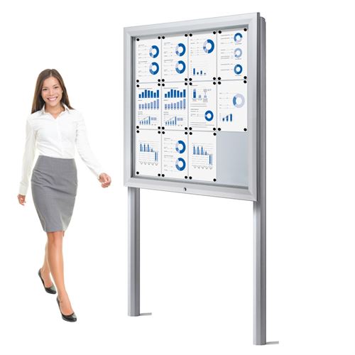 Premium Outdoor Whiteboard Schaukasten mit Pfosten - 12xA4 (Bodenmontage)